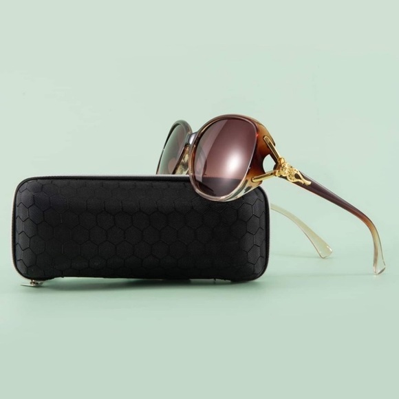 Brown & Gold Ombre Oversized Polarized Sunglasses New with Case main image 4